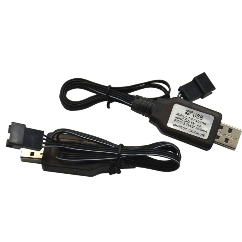 Blomiky 2 Pack 7.4V / 2 x 3.7V 400mA Lithium Battery Charger Cable with SM-4P 4 pin Plug for Old Version UDI001 UDI008 UDI009 and HJ808 HJ812 RC Boat Battery / UDI001 USB 2 - Image 1